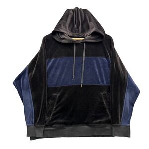 Champion Elite Velour Hoodie Mens XL Black Navy Colorblock Fleece Outdoor